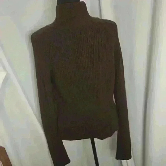 Women’s Studio Y Brown Full Front Zip Cable Knit Sweater Large - Picture 6 of 7